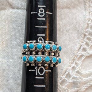VTG Zuni Sterling Silver 925 Turquoise Petit Point Ring Size 9.5